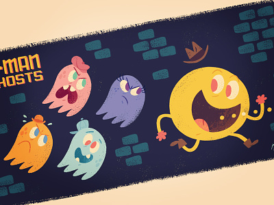 Pac-Man and the Ghosts arcade game cartoon ghosts illustration video game
