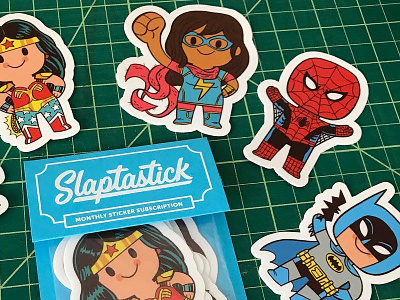 Slaptastick July Pack batman little heroes slaptastick spiderman sticker superheroes wonder woman