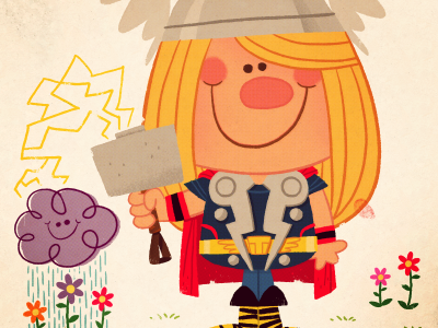 Thor's Day Off avengers card cartoon illustration marvel comics movie retro superhero thor vinatage