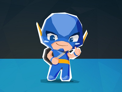 Super V Captain blue cute low poly mascot ps security team