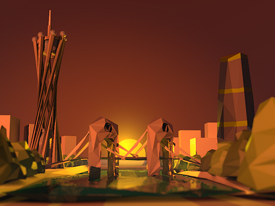 Sunset in Canton c4d canton china city low poly piano sunset