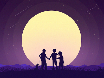 Mid-Autumn Festival family father flat full light meteor moon mother mount night son star