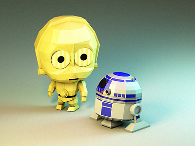 R2D2 & C-3PO c3po c4d gold low poly r2d2 robot starwars