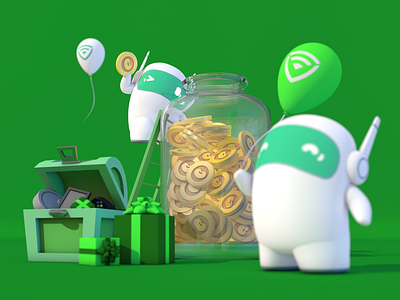 Coin c4d green low poly
