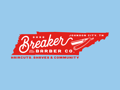 Breaker Barber Co. Logo Concept barber barbershop logo blue community haircuts red shaves stars straight razor tennessee