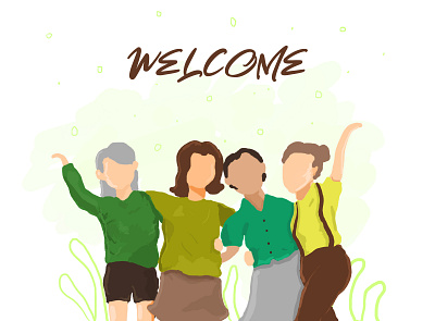 welcome page friendship girl green illustration poster web design welcome page woman