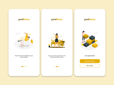 Nanny Finder App - Onboarding Page app branding cute design illustrations nanny nanny finder onboarding page ui ui design ux ux design yellow