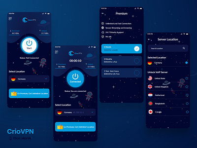 CrioVPN - VPN App app design app ui ux app user interface dark mode app vpn vpn app vpn app design vpn app ui ux