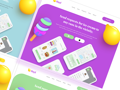 Hayl - Nearby Ice Cream Van Tracker App Landing Page ice cream app ice cream van icecream user experience userinterface web ui design web ui ux web uiux