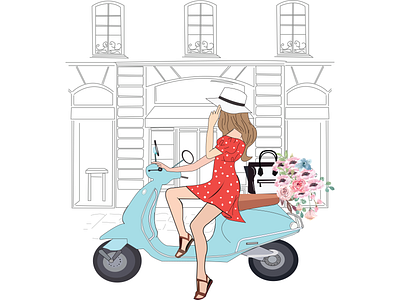 Girl on scooter beautiful design girl character girl illustration illustration scooter ui