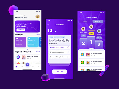 Quiz App 3d animation answers result app design application design beautiful branding graphic design icon illustration leaderboard logo motion graphics quiz quiz app ui user profile ux vector