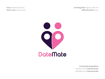DateMate Logo Design abstract app brand designer date dating app dating persons design heart location icon logo logo design logo designer mate persons pin icon