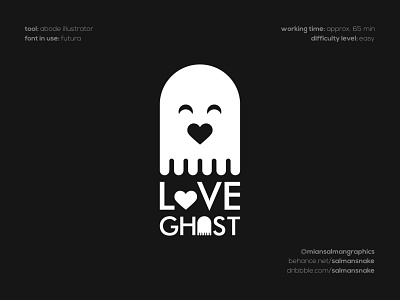 Love Ghost Logo Design black black and white brand designer design futura font ghost graphic designer heart logo logo design logo designer love white