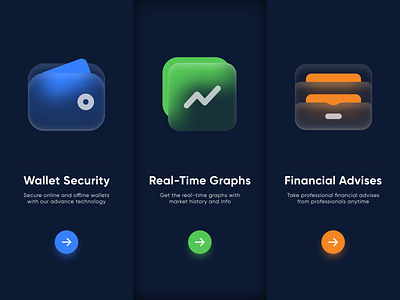 Glossy Crypto/Finance Onboarding Screens app creative direction crypto crypto wallet cryptocurrency design finance forex trading glossy icons onboarding screens splash screen trading app ui ux