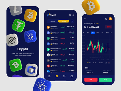 Crypto Trading App app app design bitcoin blockchain clean coins convrtx creative crypto crypto currency design exchange app ios market payments screens trading ui ui design wallet