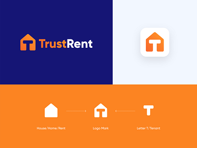 TrustRent Logo Design brand designer branding buy design home house icon letter logo logo logo design logo designer minimal modern orange rent review sell t letter trust vector