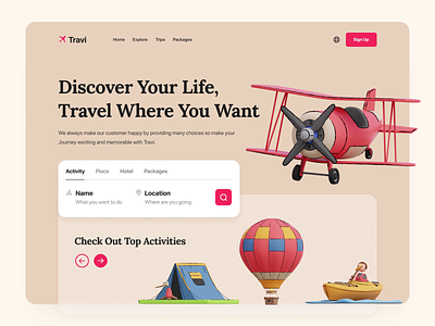 Traveling Landing Page Concept activities aeroplane air balloon riding boating camping design hotel landing page travel traveling traveling web design ui ui design ux web design website