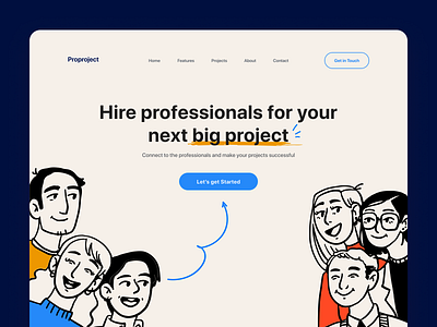 Hire Professionals Landing Page Design big projects creative design find find professionals hire hire professionals illustration landingpage landingpage inspiration line illustration minimal projects ui web webdesign webdesign ui website