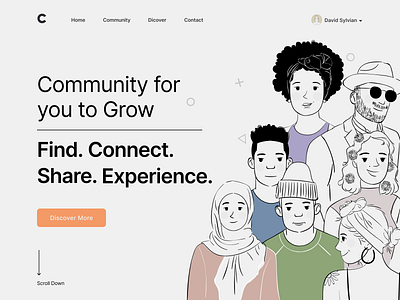 Grow with Community Landing Page community community web connect design design inspirations find grow grow with community ideas illustrations landing page landing page designs line art line illustrations share trends ui design uiux web design web page