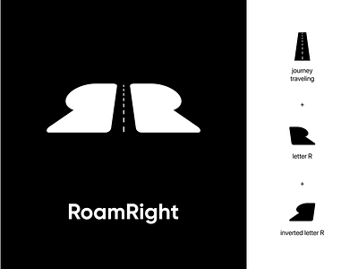 RoamRight Logo Concept app app icon app logo design journey logo letter logo letter r logo logo logo concept logo design logo designer negative space negative space art negative space logo road spot finding travel traveling traveling app traveling logo