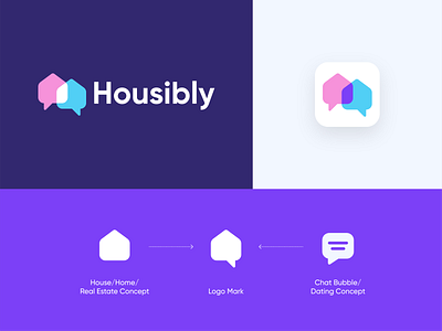 Housibly Logo Design app app icon app logo brand brand identity branding chat logo chatting app concept dating app design home logo house logo icon logo logo design real estate app real estate logo visual design visual identity