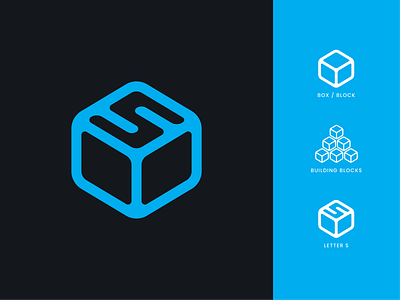 S box / block / blockchain logomark, logo design symbol icon