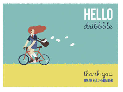 Hello Dribbble art bike dribbble hello illustration invitation letter postman redhead thanks thankyou