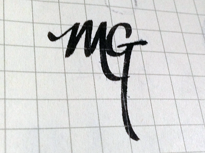 mg initials ink lettering pilot parallel pen sketch w.i.p.