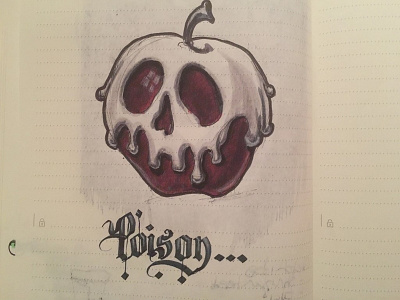 poison apple brush ink inktober moleskine parallel pen sketch type