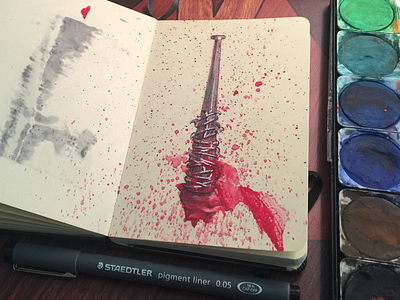 day 14, lucille brush drawlloween ink inktober marker pen the drawing dead walking dead water color