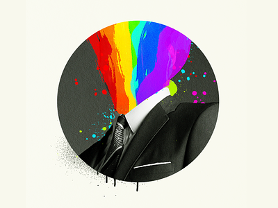 "Being LGBT in the C-suite" event graphic gay paint rainbow stroke suit