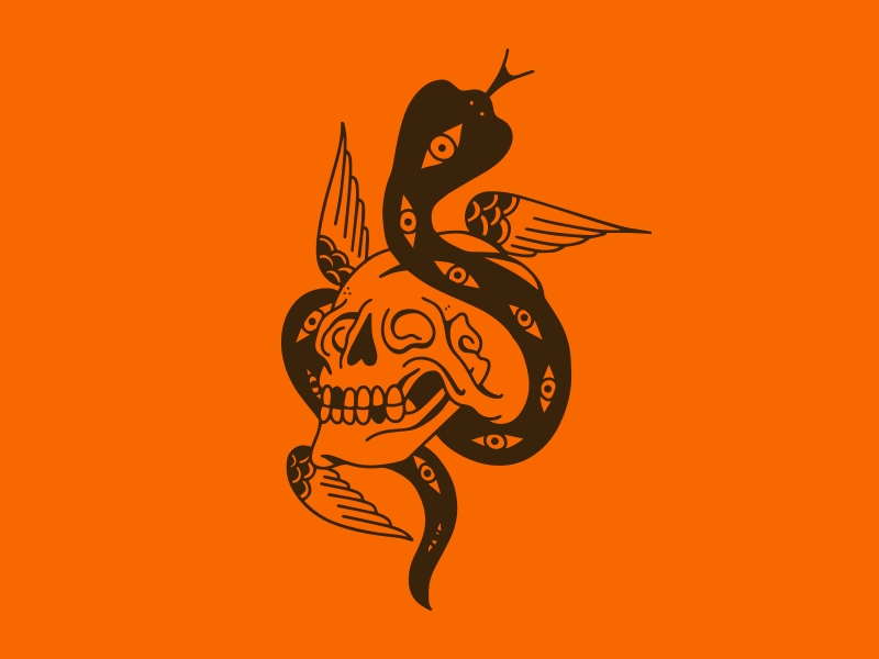 Skull & Snake skull head oldschool tattoo oldschool tattoo snake skull vector illustration design