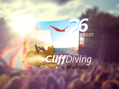 CliffDiving flyer. awesome board cliff colorful design diving event flares flyer poster sea summer sun swimming tjaydesign wake