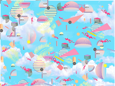 Miami Netscape blue clouds illustration internet pink surreal
