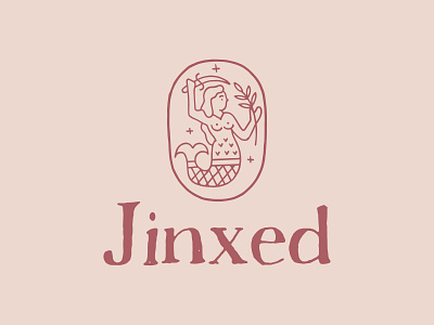 Jinxed Logo branding creature debut draw drawing drawn identity illustration jinx jinxed logo mermaid myth mythical creature nature pink tattoo vintage woman