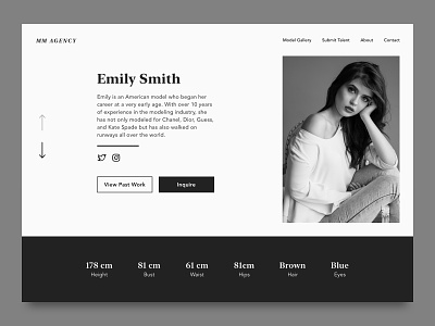 Model Agency Website Concept black fashion minimalism model agency modeling profile page ui design ux ui visual design web design website