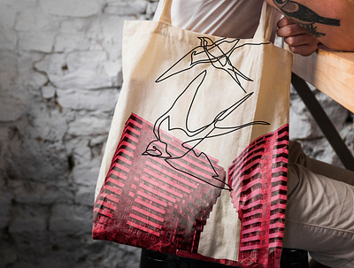 Tote bag "Pink Yerevan" line art product design tote bag