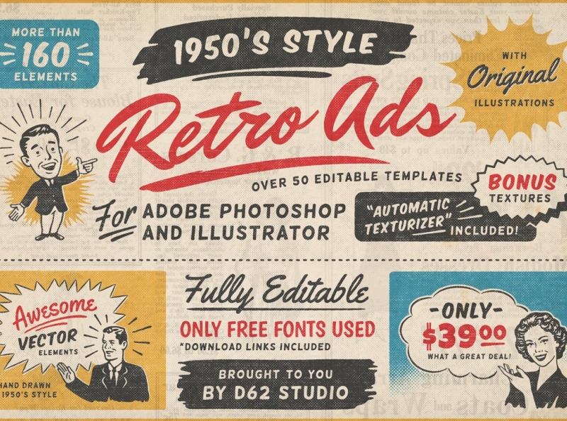 1950s Retro Style Ad Templates by Graphic Stock on Dribbble