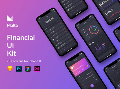 Malta financial app ui kit android app app design apps charts design design template finance graphic design infographics ios mobile mobile design screen design ui ui design ui kit user interface design ux web design