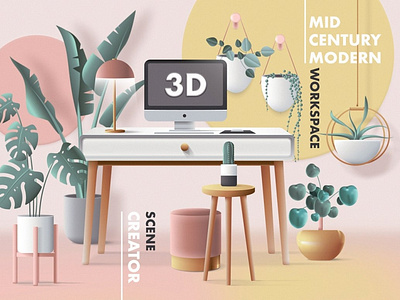 3D Workspace Scene Creator - Mid Century Modernism