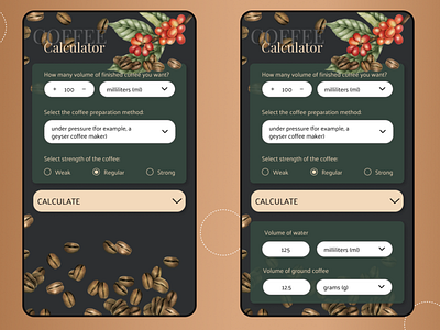 Daily UI 004 - Coffee Calculator challenge coffee dailu ui 004 daily ui daily ui challenge design mobile mobile calculator ui