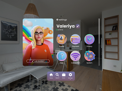 #DailyUI 007 - Settings app ar augmented reality avatar design hololens magic leap meta metaverso settings ui ux xr