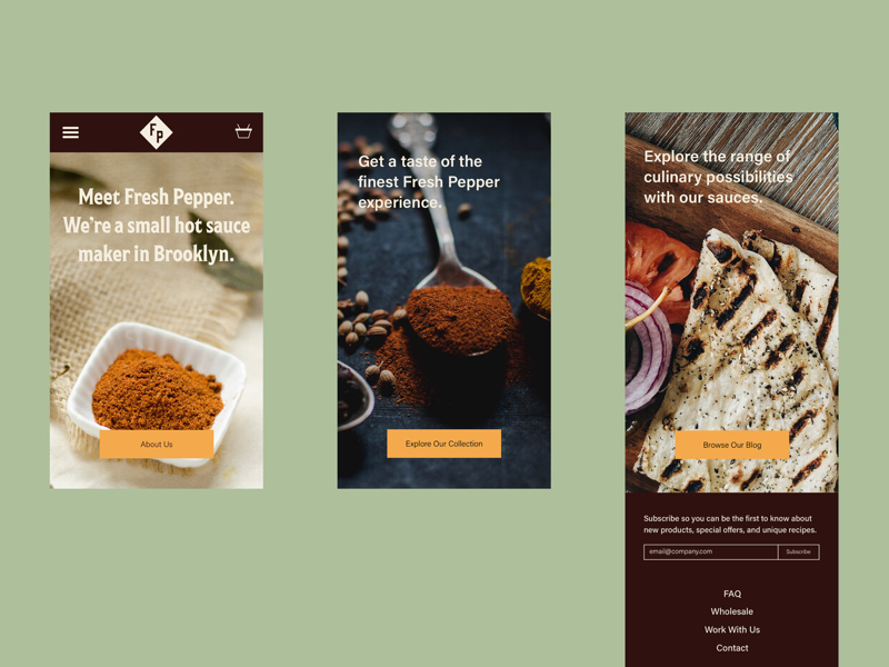 Fresh Pepper Website-Mobile landing page web design website spices mobile site hot sauce gourmet food culinary