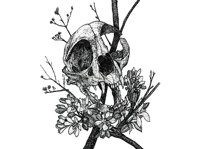 All We Love art black and white blackwork cat dark art death dot work drawing flowers illustration ink drawing line work magic plants skulls