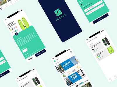 Sponet - The Sports Store | App UI Design app branding darkmode design ecommerce app minimal payment sports typography ui ux vector