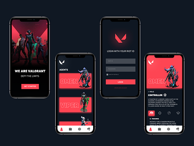 App Concept For Valorant Players | Riot Vanguard | UI characters darkmode design game minimal riot typography ui valorant