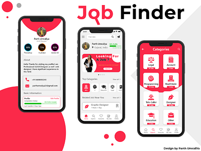 Job Finder App | Red Theme awesome job app creative app ui creative job app find my job job job app job app ui design job finder job search app ui job seekar online job uiux