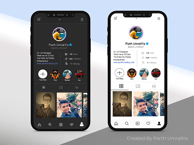 Dark & Light Re-Design Instagram ( Dark & Light ) creative design creative redesign profile creative redesign ui creative ui design dark light ui design followers ui insta light and dark insta profile insta ui instagram instagram profile instagram redesign ui light and dark theme ui profile profile page ui redesign ui ui ux ui design