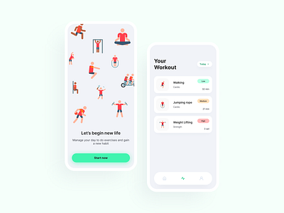 Workout App app cards ui design design app flat illustration minimal ui uidesign uiux ux workout