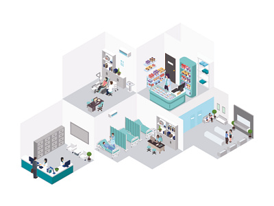 clinic interior isometric illustration